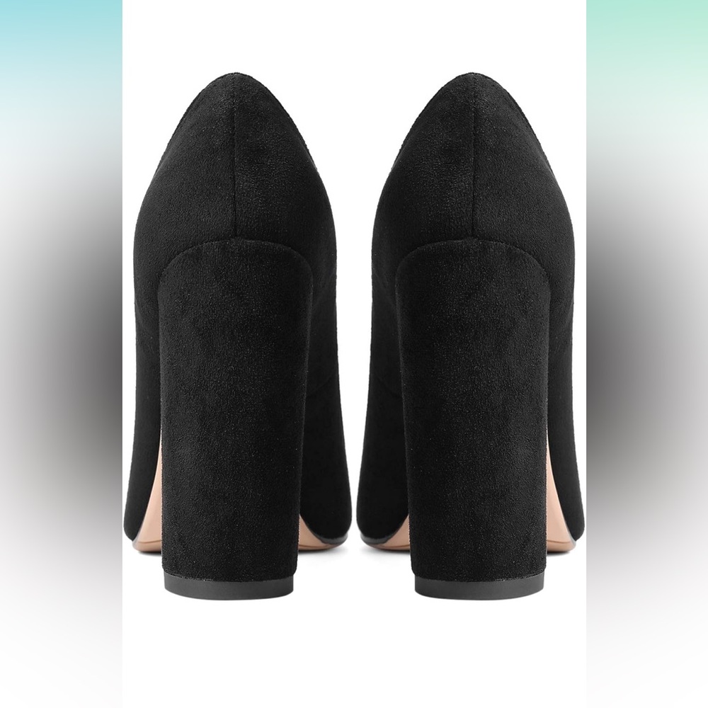 Chunky Pumps Pointed Toe Suede Closed Toe Sandals 4” Block Heel Slip On - Picture 3 of 5